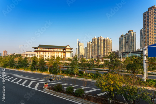 Empty urban road and buildings in the city