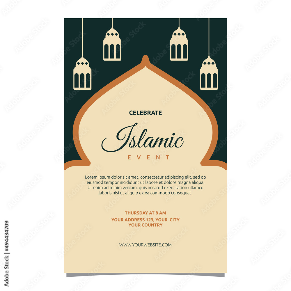 Islamic Event Invitation Card Frame Background Simple Flat Design