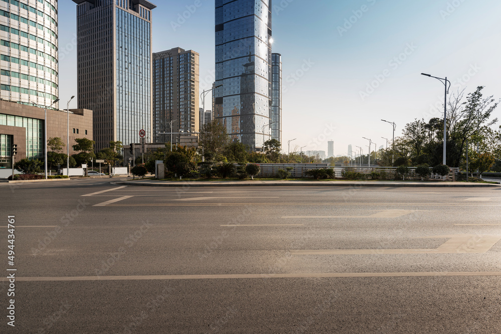 Empty urban road and buildings in the city