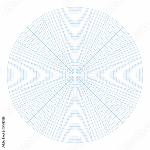 Vector illustration polar grid isolated on white background. Polar coordinate circular grid in flat style. 360 degrees scale. Blank polar graph paper template. photo