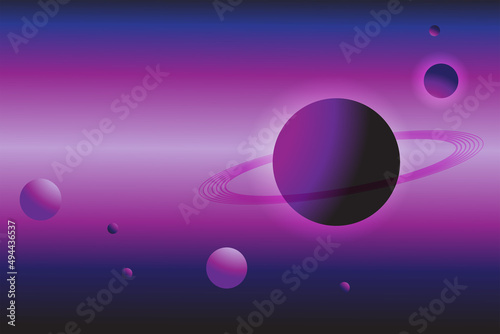 Background of the universe. Saturn is a real star that shines brightly. Purple galaxy as a backdrop. Vector illustration of space. It's a starry night. Concept of a vast universe.