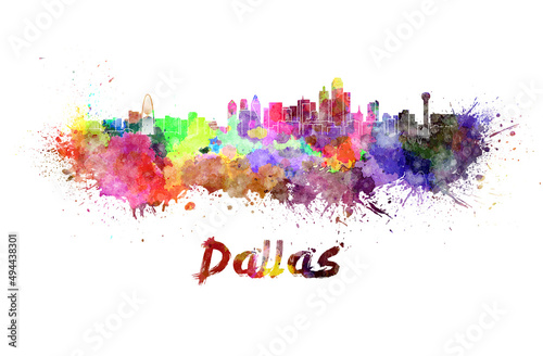 Dallas skyline in watercolor