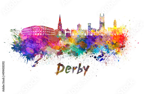 Fotografie, Obraz Derby skyline in watercolor