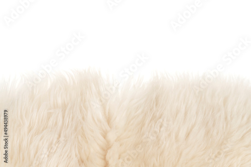 White fluffy wool texture isolated white background. natural fur texture. close-up for designers
