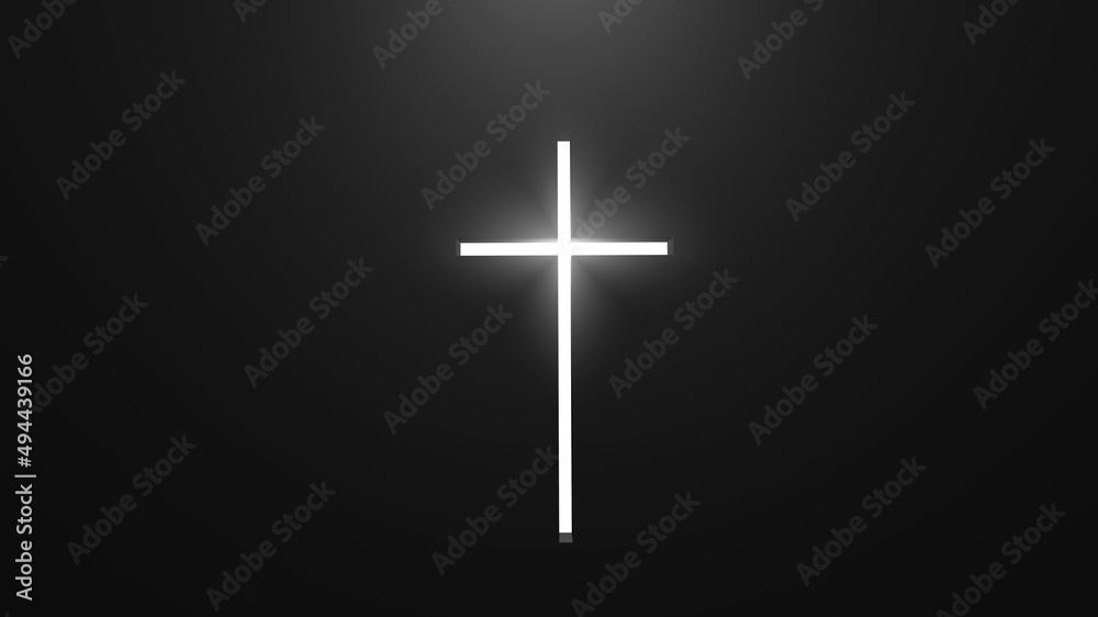 The cross on dark background with  sunlight  . Easter concept. 3d render illustration