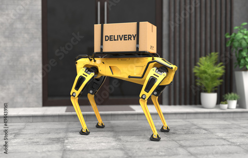 A robot dog is on the way to deliver goods.  photo