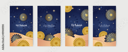 Eid ramadan mubarak background for social media stories template banners. Arabic islamic middle east lantern moon crescent mosque design for social media template