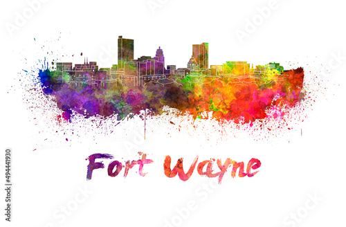 Fort Wayne skyline in watercolor