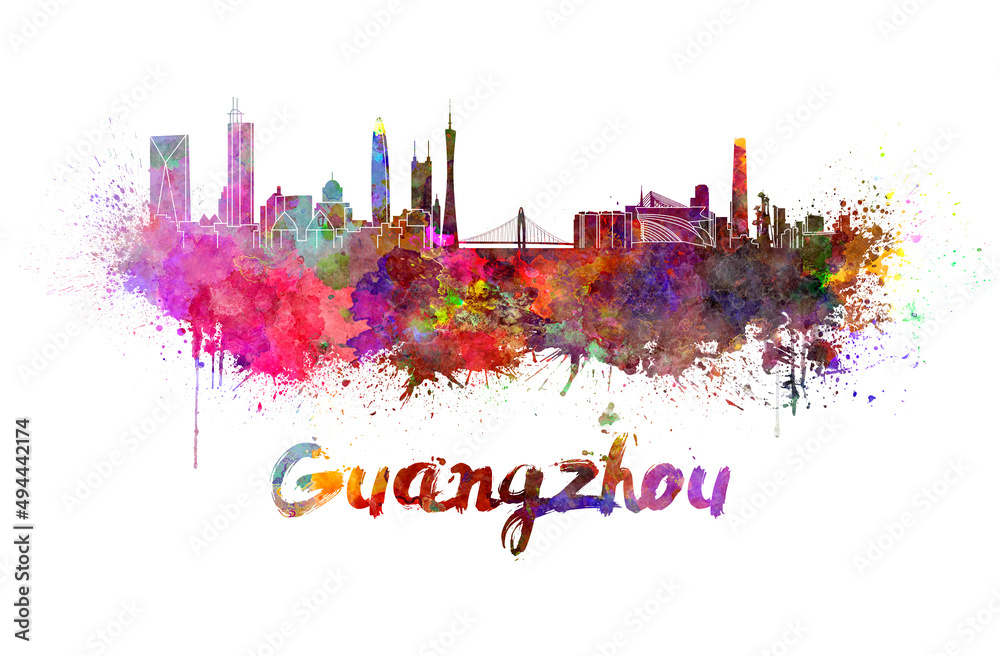 Guangzhou skyline in watercolor