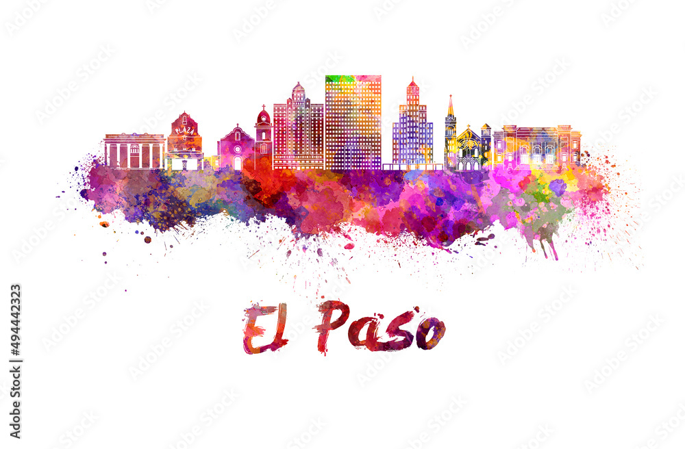 El Paso skyline in watercolor