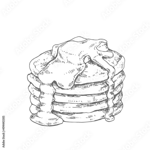 Hand drawn vector fresh pancake pastry image