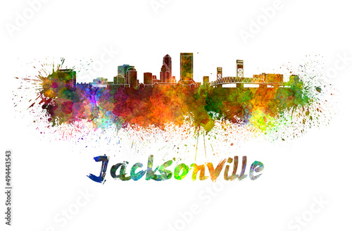 Jacksonville skyline in watercolor