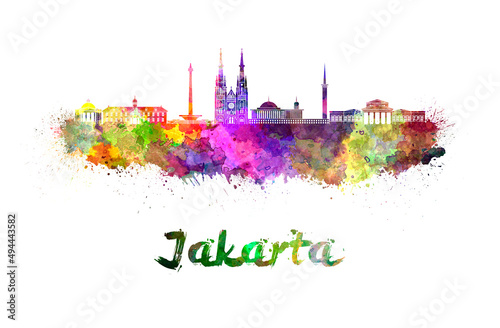 Jakarta skyline in watercolor