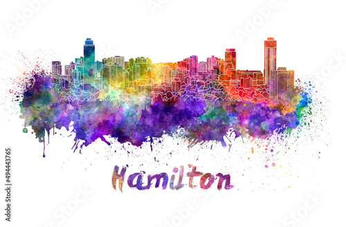 Hamilton skyline in watercolor