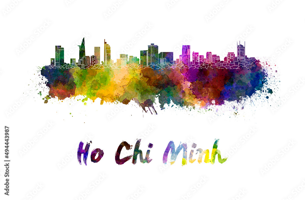 Ho Chi Minh skyline in watercolor