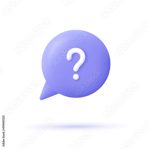 Speech bubble with question mark. FAQ, support, help concept. 3d vector icon. Cartoon minimal style.