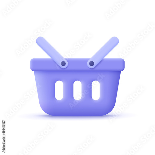 Shopping basket. Grocery shop, online shopping. 3d vector icon. Cartoon minimal style.