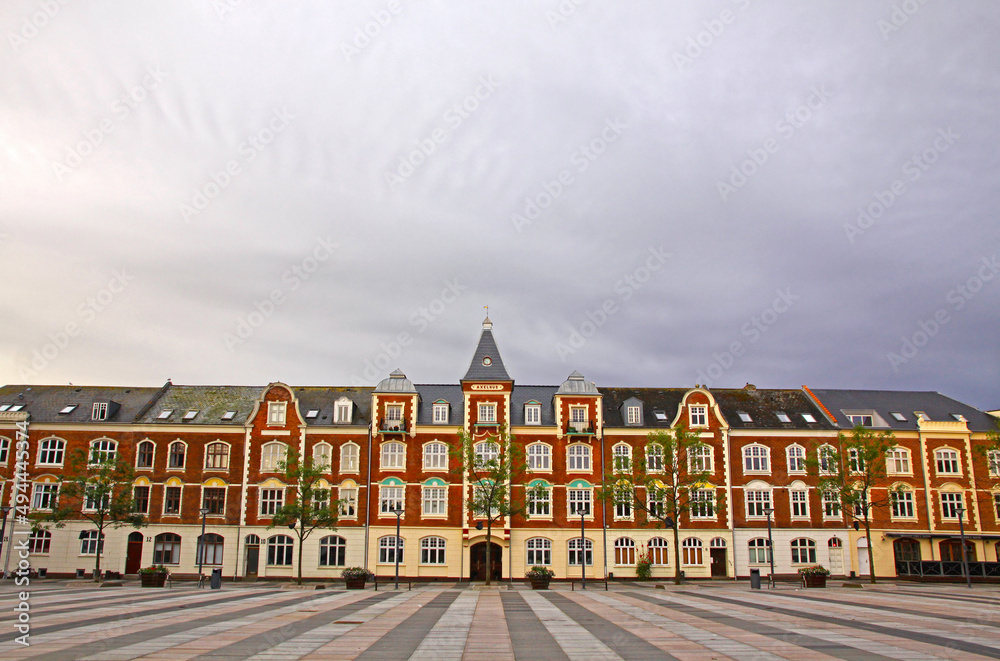 Panoramic view of Market Square (Axeltorv) in Fredericia city, Denmark