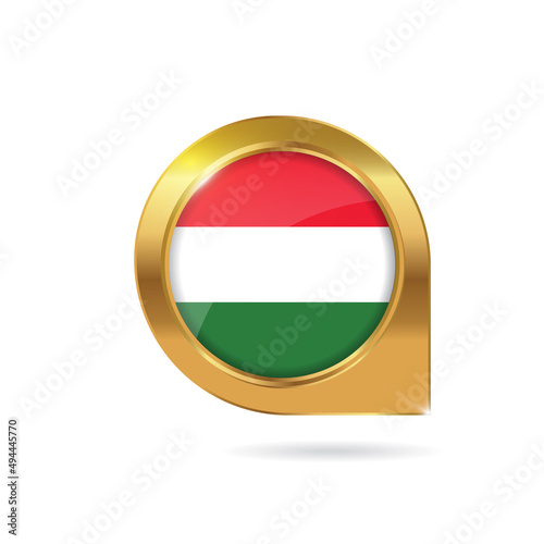Flag of Hungary, location map pin, pointer flag, button with the reflection of light and shadow, gold frame, Icon country. Realistic vector illustration on white background Free Download Flag of Hungary, location map pin, pointer flag, button with the reflection of light and shadow, gold frame, Icon country. Realistic vector illustration on white background - GFXLoad