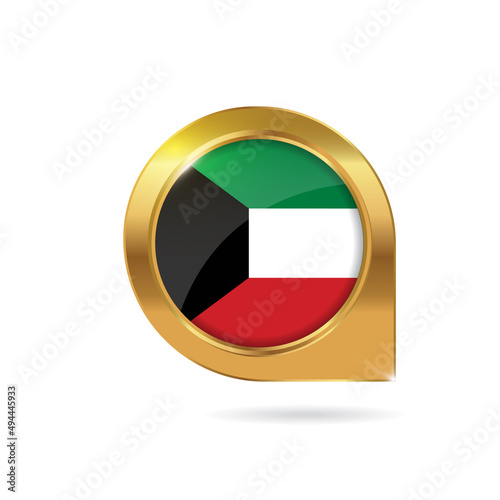 Flag of Kuwait City, location map pin, pointer flag, button with the reflection of light and shadow, gold frame, Icon country. Realistic vector illustration on white background Free Download Flag of Kuwait City, location map pin, pointer flag, button with the reflection of light and shadow, gold frame, Icon country. Realistic vector illustration on white background - GFXLoad