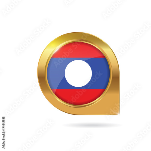 Flag of Laos, location map pin, pointer flag, button with the reflection of light and shadow, gold frame, Icon country. Realistic vector illustration on white background Free Download Flag of Laos, location map pin, pointer flag, button with the reflection of light and shadow, gold frame, Icon country. Realistic vector illustration on white background - GFXLoad