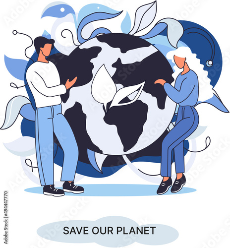 Save our planet ecological metaphor Earth day, love for native home. Sustainable gardening renewable energy. Caring for nature protecting environment stop air and water pollution, rational consumption