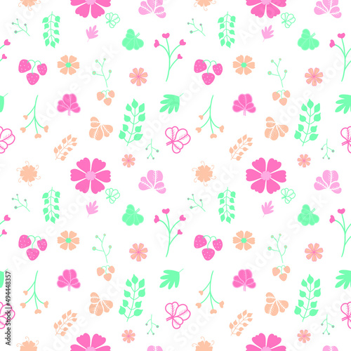 New seamless pattern with flowers for design. Small colorful multicolor flowers. EPS, vector, illustration, light background.