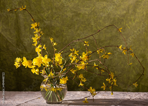 spring bouquet with narcissus and forsythia