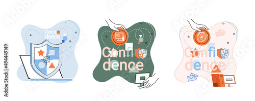 Confidence concept. Person has private conversation metaphor. Confidential communication. Trust property, reassuring partnerships, conviction. Protection of intellectual property. Confidential data