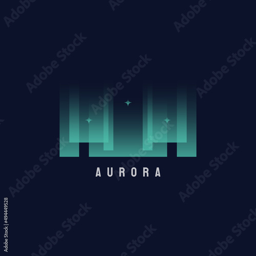 Green aurora borealis modern northern lights sky aurora and stars logo vector design template