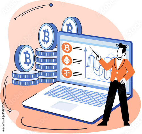 Cryptocurrency bitcoin mining metaphor Blockchain exchange platform. Cyber banking procedures, bitcoin trading, wallet. Ecurrency transactions. Digital currency, cryptocurrency market, hidden mining