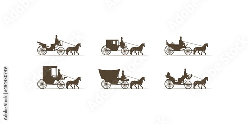 Photo Set of vector horse drawn carriage old style