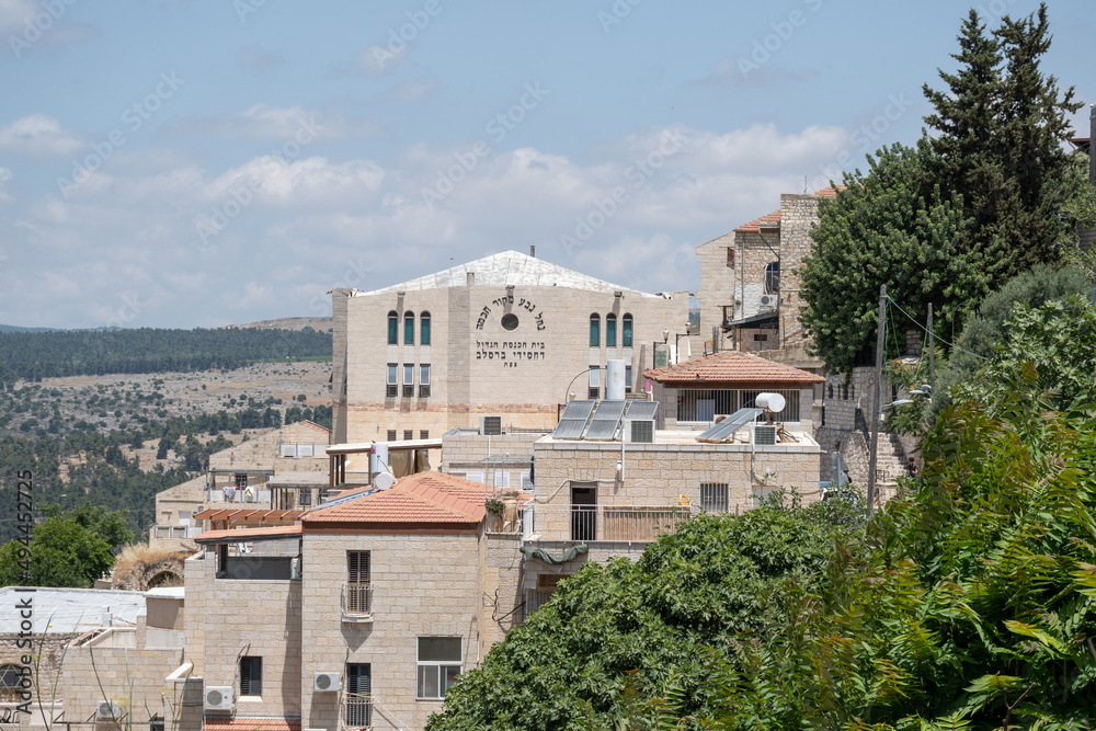 Tsfat, Israel - June 10, 2021: Breslev Great Synagogue in the Old City of Safed.