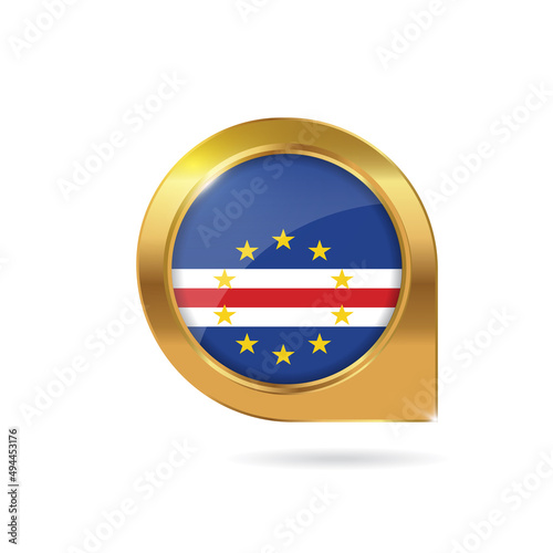 Flag of Cape Verde, location map pin, pointer flag, button with the reflection of light and shadow, gold frame, Icon country. Realistic vector illustration on white background Free Download Flag of Cape Verde, location map pin, pointer flag, button with the reflection of light and shadow, gold frame, Icon country. Realistic vector illustration on white background - GFXLoad