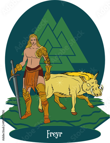 Isolated vector illustration of Nordic mythological god Freyr, norse gods