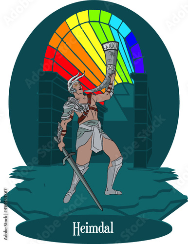Isolated vector illustration of Nordic mythological god Heimdal, norse rainbow god
