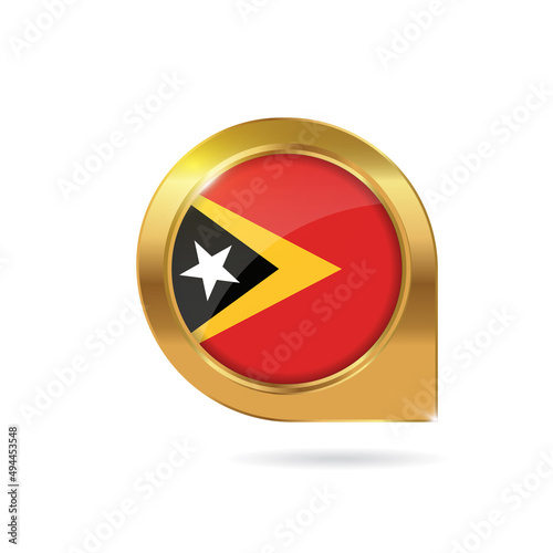 Free Download Flag of East Timor, location map pin, pointer flag, button with the reflection of light and shadow, gold frame, Icon country. Realistic vector illustration on white background - GFXLoad