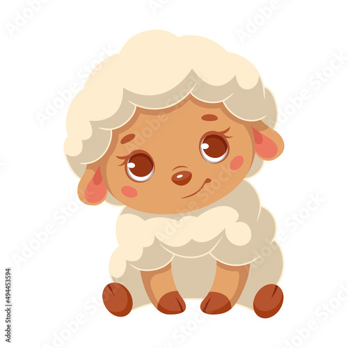 Cute sheep sitting cartoon vector illustration