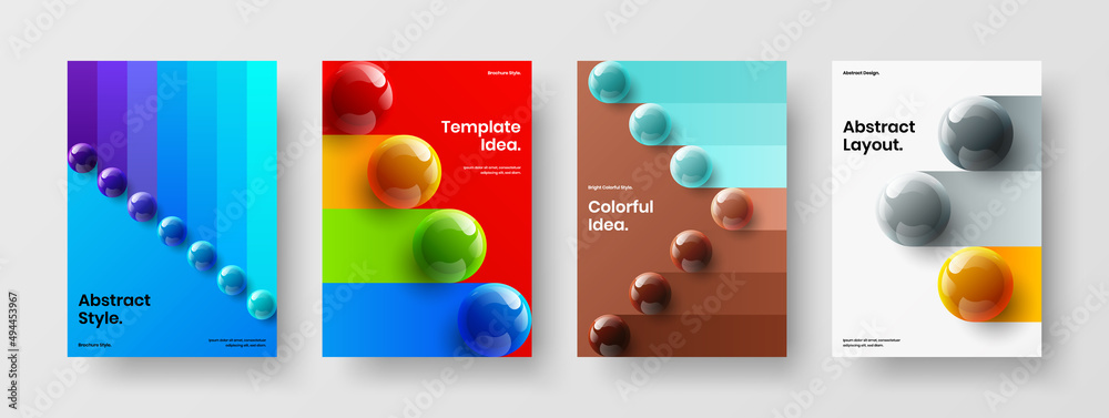 Simple 3D spheres front page template collection. Bright corporate brochure vector design concept bundle.