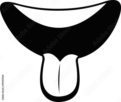 Vector illustration of a cartoon mouth with the tongue out, drawn in black and white