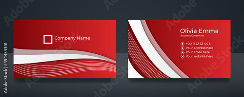 Business card design with red white elegant pattern. Modern concept with colorful decoration art. Vector illustration print template.