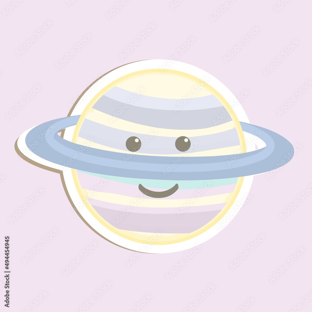Hand drawn vector of cute Saturn with joyful face isolated on purple background. Solar system planet. Hand drawn vector of cute Saturn with joyful face isolated on purple background. Solar system planet.