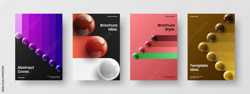 Unique realistic balls annual report template composition. Amazing handbill A4 design vector illustration collection.