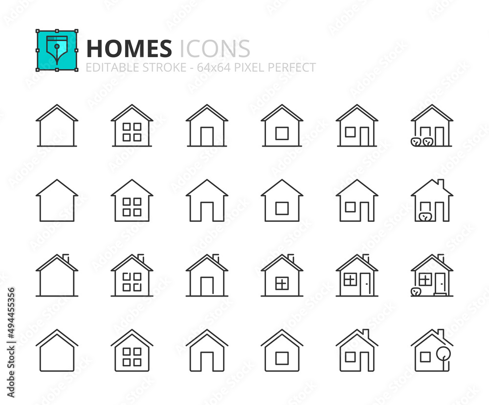 Simple set of outline icons about home and real estate.