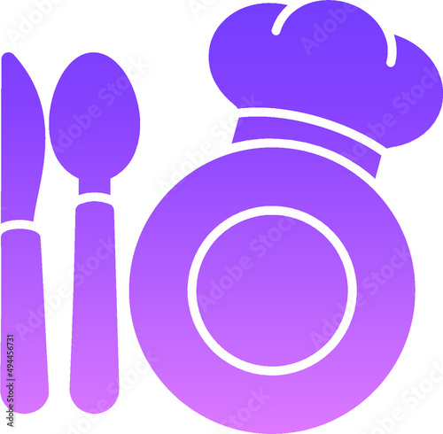 Vector illustration of chef tuque, plate, spoon, and diner knife isolated on a white background