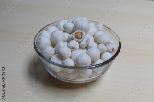 Kacang Atom, snack from Indonesia, made from peanut covered by flour dough. photo