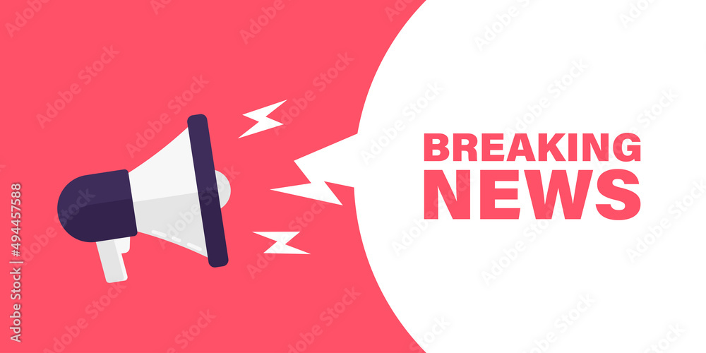 Breaking news alert megaphone background. New information broadcast