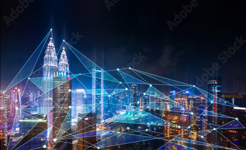 Smart city and communication network concept. 5G network. Wireless communication concept.