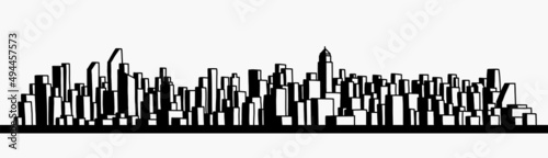 modern cityscape skyline outline doodle drawing on white background.