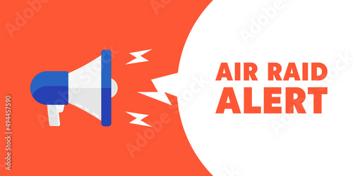 Air raid alert megaphone background. Warning siren alarm banner. Loudspeaker danger signal poster. photo